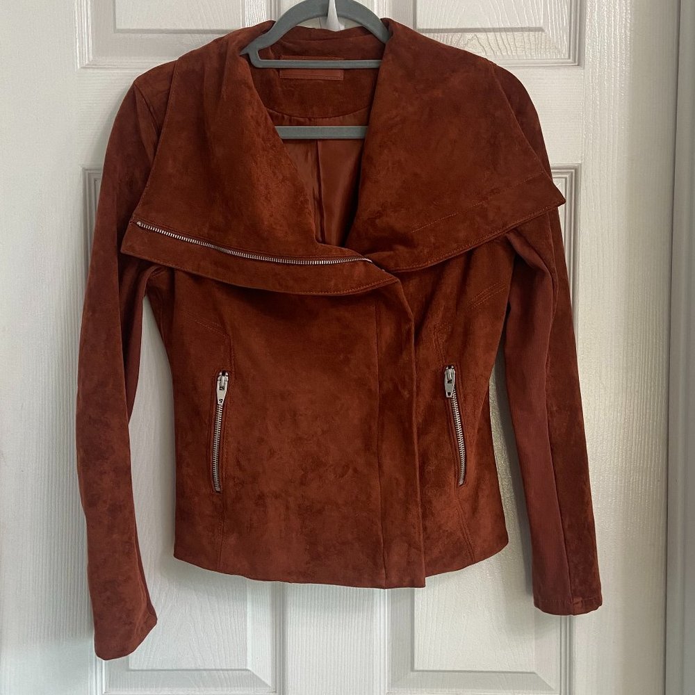 SL8 Faux Suede Moto Jacket Size Small Brown Cropped Long Sleeve